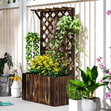 Outsunny Wooden Planter with Trellis, Freestanding Raised Garden Bed with Drainage Holes, Outdoor Planter Box with Liner for Vegetables, Herbs and Flowers, Carbonised