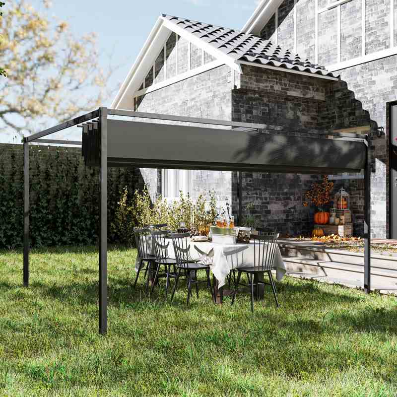 Outsunny 4 x 3m Metal Pergola, with Retractable Canopy Roof - Black
