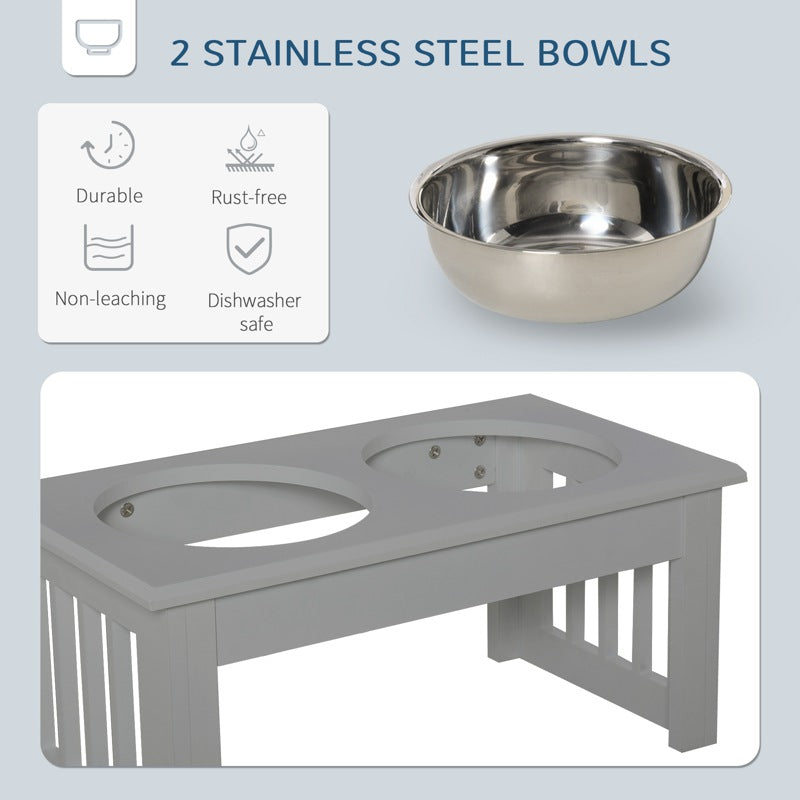 PawHut Raised Dog Feeding Bowls with Stand, Stainless Steel for  Extra Small and Small Dog, 44L x 24W x 15H cm - Grey