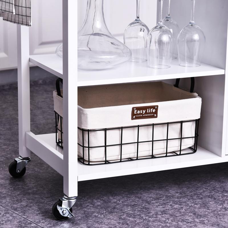 HOMCOM Kitchen Storage Trolley Cart Cupboard Rolling Wheels Shelves Cabinet Island W/ Drawers Towel Rail Wine Glass Rack Pine Wood Worktop  White