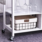 HOMCOM Kitchen Storage Trolley Cart Cupboard Rolling Wheels Shelves Cabinet Island W/ Drawers Towel Rail Wine Glass Rack Pine Wood Worktop  White