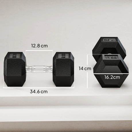 HOMCOM 35KG Rubber Hex Dumbbell Portable Hand Weights Dumbbell Home Gym