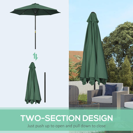 Outsunny Garden 3 m Parasol Umbrella, Outdoor Market Table Umbrella Sun Shade Canopy with 8 Ribs, Easy Push to Open, Green