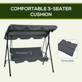 Outsunny 3 Seater Garden Swing Chair, Outdoor Swing Chair with Adjustable Canopy, Mental Frame & Cushions, Grey
