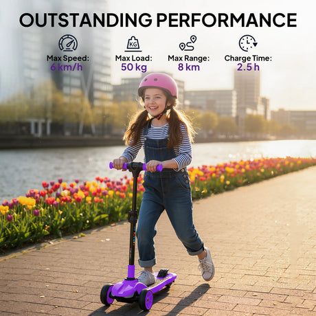 AIYAPLAY Three-Wheel Foldable Electric Scooter for Kids Aged 6-10 Years, Purple