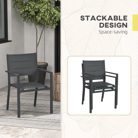 Outsunny Set of Two Aluminium Stacking Garden Chairs - Dark Grey