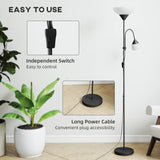 HOMCOM LED Floor Lamp for Living Room, 180cm Tall Standing Lamp, Mother and Child Uplighter with Adjustable Gooseneck, Black