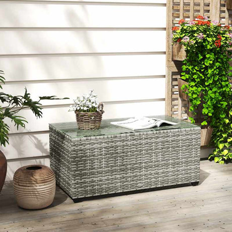 Outsunny 90 x 50cm Glass-Top Rattan Side Table - Light Grey