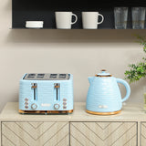 HOMCOM 3000W 1.7L Kettle & 4 Slice Toaster, Kettle and Toaster Set with 7 Browning Controls and Crumb Tray, Light Blue