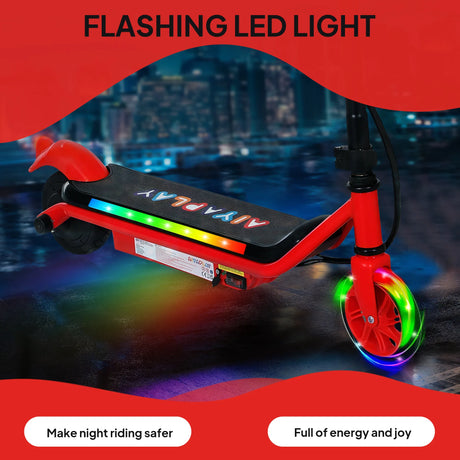 AIYAPLAY Electric Scooter for Kids Aged 6-14 Years, with Colourful Lights, Red