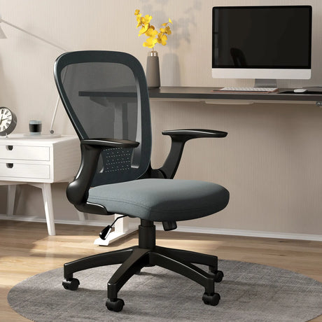 Vinsetto Ergonomic Office Chair, Mesh Desk Chair with Flip-up Armrest, Lumbar Back Support, Swivel Wheels, Grey