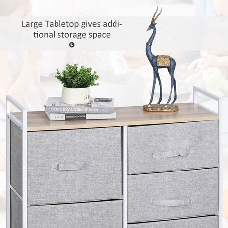 HOMCOM 5 Drawer Linen Basket Storage Unit Home Organisation w/ Shelf Handles Metal Frame Adjustable Feet Hallway Home Dresser Grey