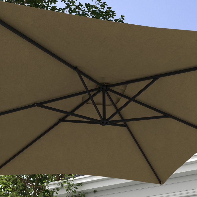 Outsunny 3m Square Canopy Cantilever Parasol, with Cross Base - Brown