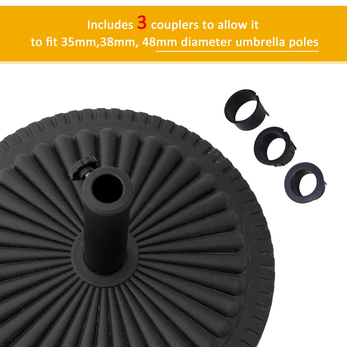 Outsunny 14kg Round Cement Parasol Base Umbrella Weight Stand Holder Fits 35mm,38mm,48mm Pole for Patio Outdoor Garden - Black