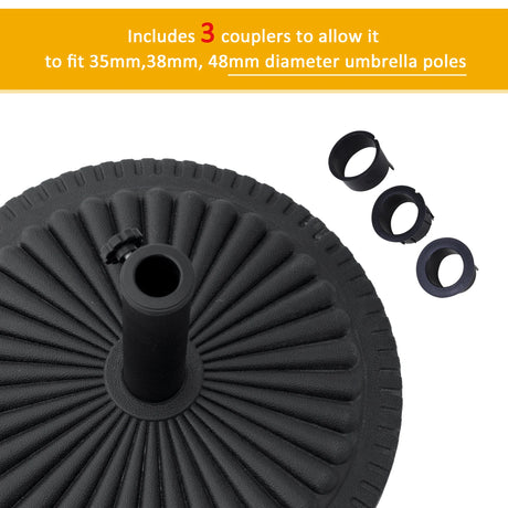 Outsunny 14kg Round Cement Parasol Base Umbrella Weight Stand Holder Fits 35mm,38mm,48mm Pole for Patio Outdoor Garden - Black