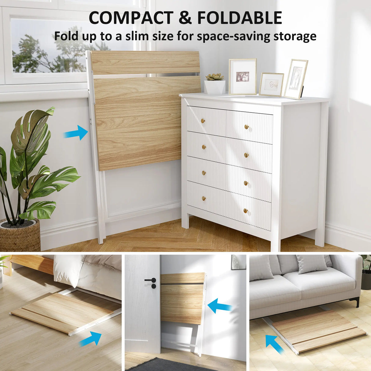 HOMCOM 81.5 cm Folding Computer Desk with Monitor Shelf - Natural Wood Finish