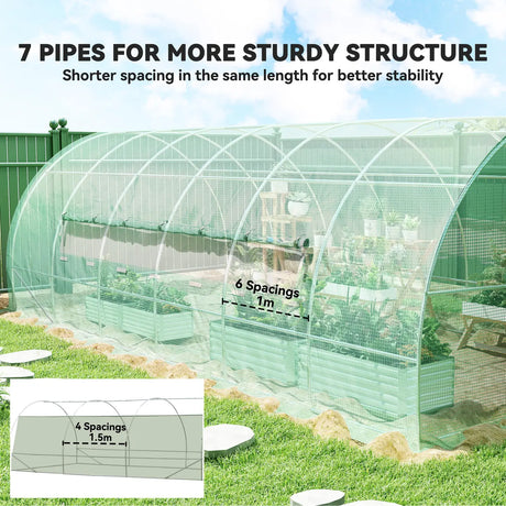Outsunny Large Polytunnel Walk In Greenhouse, Plant Gardening Tunnel Green House with Metal Hinged Door, Galvanised Steel Frame & Mesh Windows, Green (3 x 6 m)