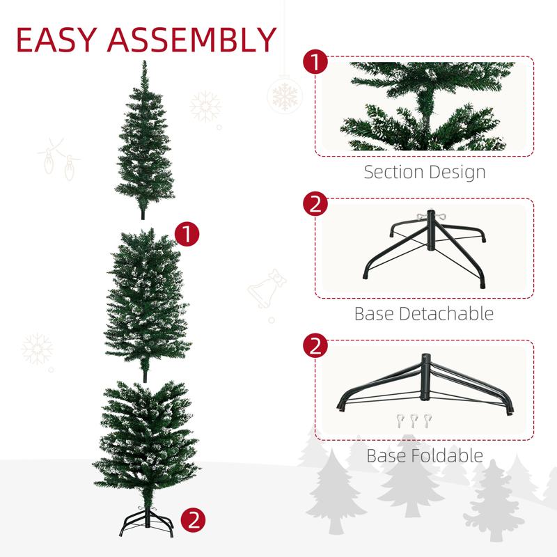 HOMCOM 6FT Artificial Snow Dipped Christmas Tree Xmas Pencil Tree Holiday Home Indoor Decoration with Foldable Black Stand, Green