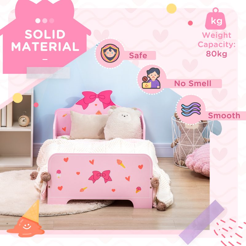 ZONEKIZ Princess-Themed Kids Toddler Bed w/ Cute Patterns, Safety Rails, for Ages 3-6 Years - Pink