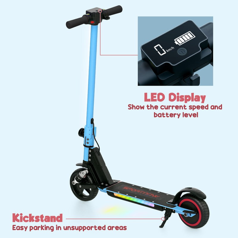 SPORTNOW Folding Electric Scooter for Kids Age 6-14 with Dual Brakes, Front Suspension, LED Colourful Lights and Display, 6.8kg Lightweight Aluminium E Scooter, Up to 14 KM/H & 6 KM, Blue