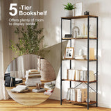 HOMCOM 5-Tier Bookshelf, Industrial Bookcase with Metal Frame - Rustic Brown and Black