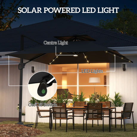 Outsunny Multi-Angle LED Light Parasol Umbrella - Black