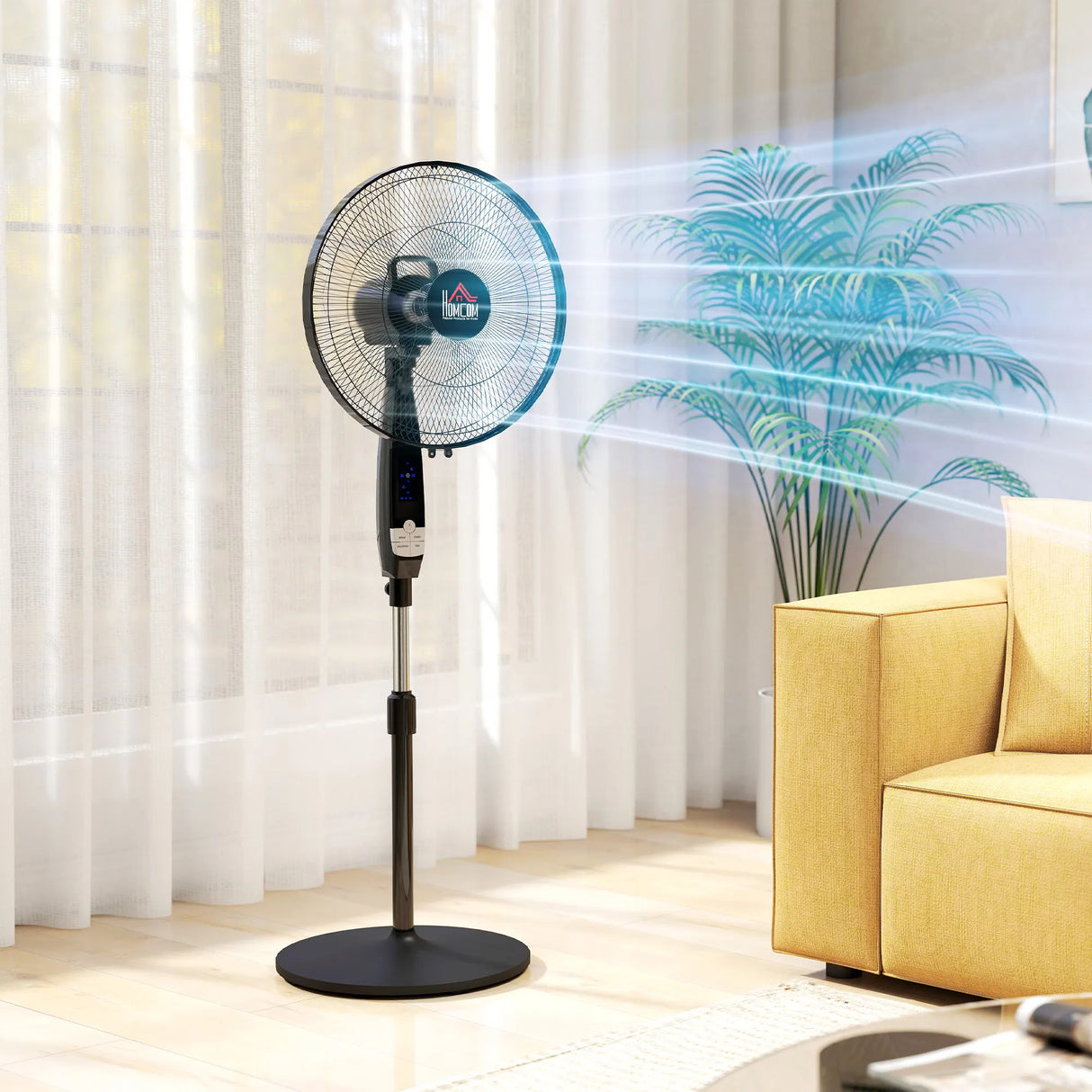 HOMCOM 16in Pedestal Standing Floor Fan, Oscillation Cooling Fan with Remote Control, Black