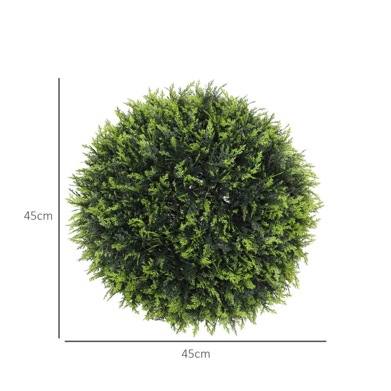 HOMCOM Set of 2 Artificial Plant Topiary Balls, UV-protected Fake Decorative Plants, Faux Plants for Home Indoor Outdoor Decor, 45cm, Green