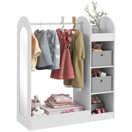 AIYAPLAY Kids Clothes Rail with Storage Shelf, Boxes, Mirror for Bedroom, Nursery, White