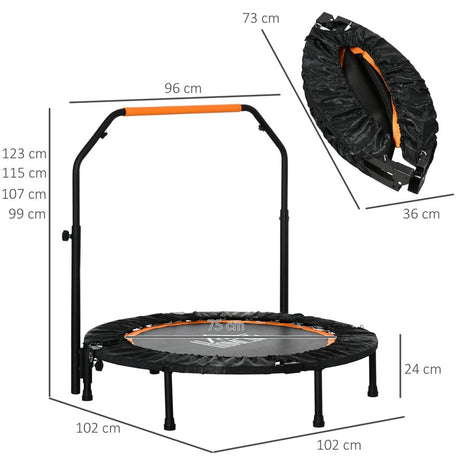 HOMCOM 40" Foldable Mini Fitness Trampoline, with Adjustable Foam Handle, Orange