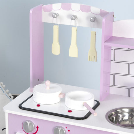 HOMCOM Kids Pretend Kitchen Playset w/ Cooking Toy Accessories - Pink