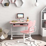 AIYAPLAY Height Adjustable Kids Desk and Chair Set, School Study Writing, Reading Table Chair Set w/ Tilted Desktop, Pink