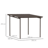 Outsunny 3 x 3(m) Garden Pergola with Waterproof Metal Roof, Lean to Pergola Hardtop Gazebo, Wind-resistant Outdoor Sun Shade, Easy to Assemble