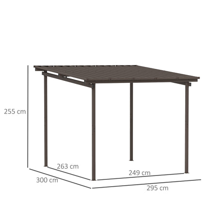 Outsunny 3 x 3(m) Garden Pergola with Waterproof Metal Roof, Lean to Pergola Hardtop Gazebo, Wind-resistant Outdoor Sun Shade, Easy to Assemble