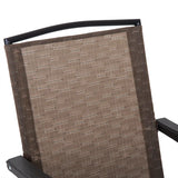 Outsunny 3 Piece Outdoor Bistro Set, Patio Conversation Furniture Set with 2 Folding Backrest Adjustable Armchairs and Glass Top Coffee Table, Brown