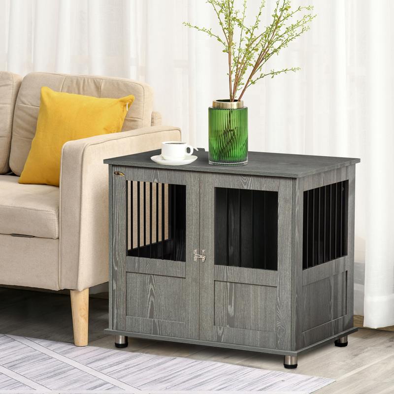 PawHut Dog Crate Table for Medium and Large Dogs with Magnetic Door for Indoor Use, 85 x 55 x 75 cm, Grey