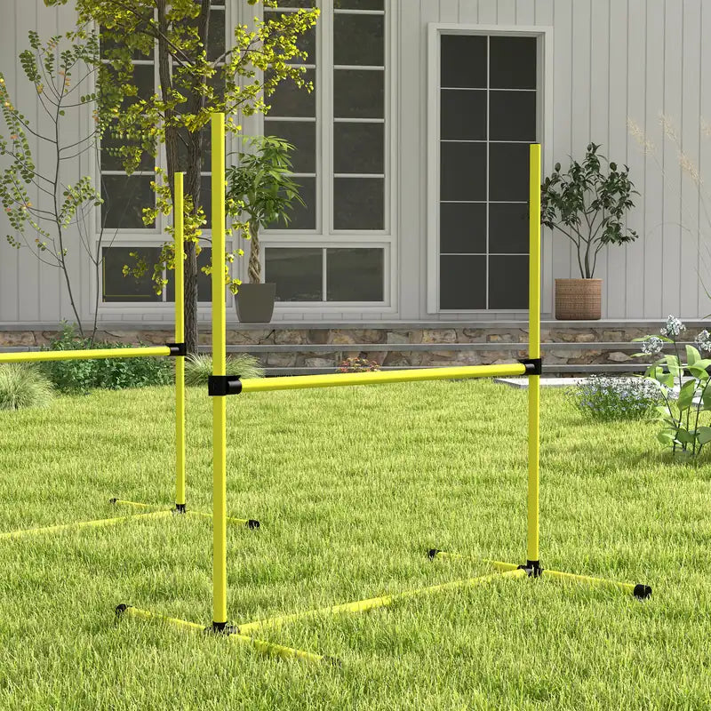PawHut 4 Pieces Dog Agility Training Equipment, Adjustable Height Jumps Hurdle with Carrying Bag for Outdoor, Yellow