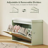 HOMCOM Boho Shoe Bench with Padded Seat and Flip-Drawer - Light Green