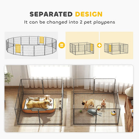 PawHut 16 Panels Heavy Duty Puppy Playpen, for Small and Medium Dogs, Indoor and Outdoor Use - Grey