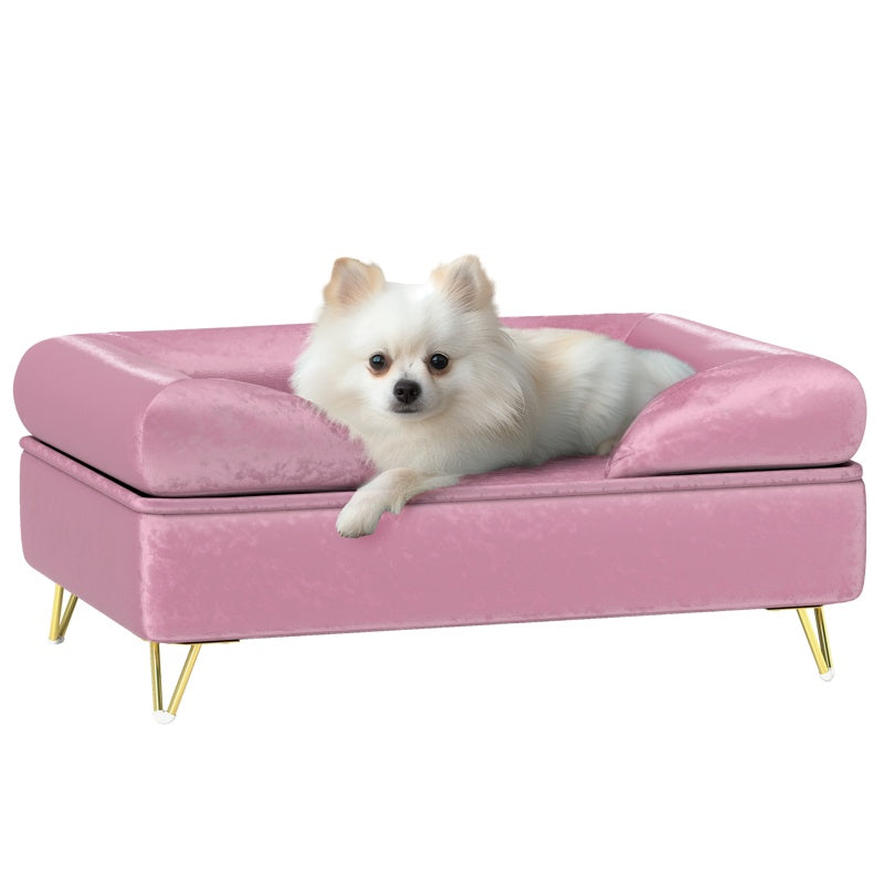 PawHut Cat Sofa Pet Couch w/ Removable Backrest, Soft Cushion, Washable Cover, for Small and Medium Sized Dogs, Pink