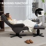 HOMCOM Rocker Swivel Recliner Chair with Footstool - Charcoal Grey Velvet