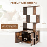 2-in-1 Hidden Cat Litter Box Enclosure with 3 Open Shelves-Rustic Brown