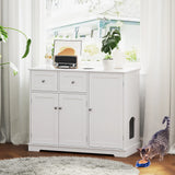 Hidden Cat Washroom Side Cabinet Wooden Pet House with 2 Drawers-White