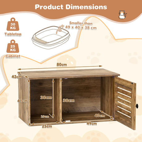 Cat Litter Box Enclosure with Louvered Door and Open Compartment