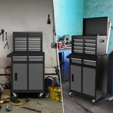 2-in-1 Rolling Tool Chest with 5 Sliding Lockable Drawers-Black & Gray