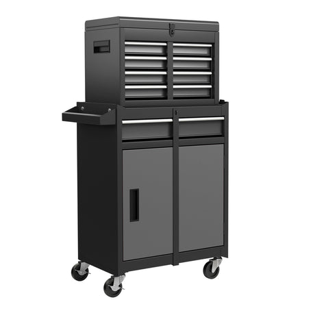 2-in-1 Rolling Tool Chest with 5 Sliding Lockable Drawers-Black & Gray