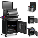 2-in-1 Rolling Tool Chest with 5 Sliding Lockable Drawers-Black & Gray