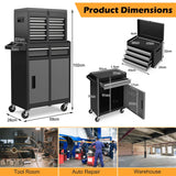 2-in-1 Rolling Tool Chest with 5 Sliding Lockable Drawers-Black & Gray