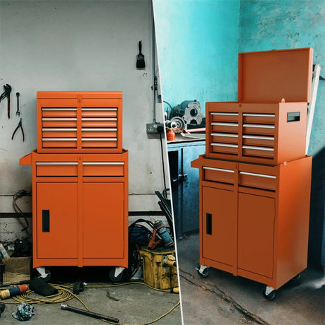 2-in-1 Rolling Tool Chest with 5 Sliding Lockable Drawers-Orange