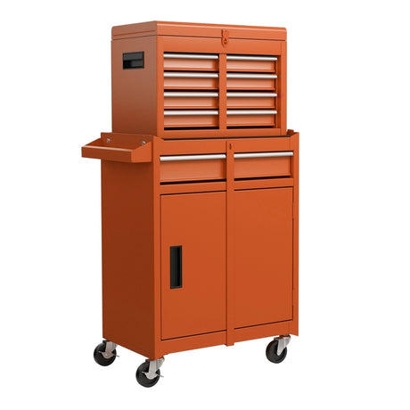 2-in-1 Rolling Tool Chest with 5 Sliding Lockable Drawers-Orange